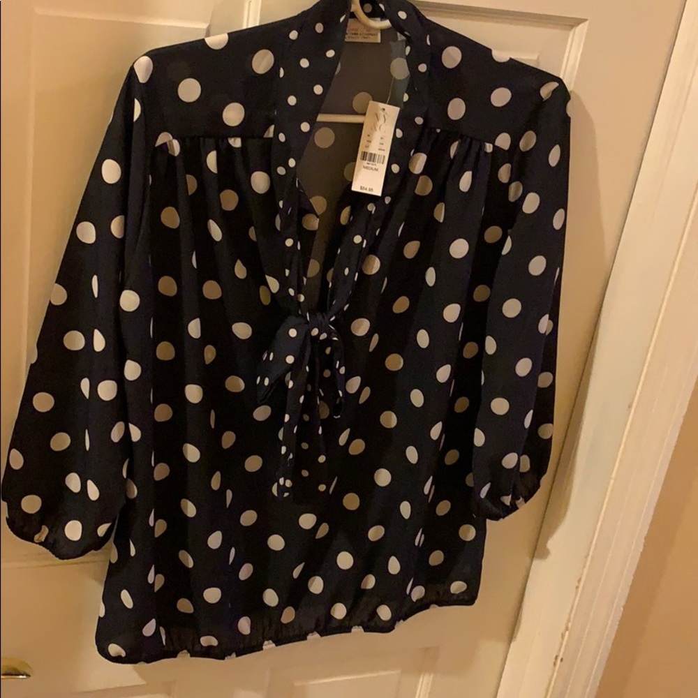 Blk & white poka dot blouse never worn brand new